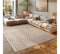 HomebyHome Alfombra de Salón 140x200 cm Beige de Pelo Largo Diseño Scandi Boho Efecto Relieve Shaggy Suave Acolchada Resistente Fácil de Limpiar Moderna para Dormitorio