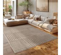 HomebyHome Alfombra de Salón 160x230 cm Beige de Pelo Largo Estilo Escandinavo Boho Diseño Cuadros Efecto Relieve Suave Acolchada Resistente Fácil de Limpiar Moderna para Mesa de Centro