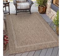 HomebyHome Alfombra Exterior 160x230 cm Marrón Diseño Borde Tejido Plano Resistente al Clima Lavable para Salón Comedor Terraza