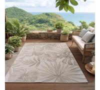 HomebyHome Alfombra Exterior Beige 160x230 cm Resistente a la Intemperie UV Fácil de Limpiar Diseño Hojas de Palma para Balcón Terraza Jardín Salón