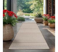 HomebyHome Alfombra Exterior Beige 80x250 cm Pasillo Resistente a la Intemperie UV Fácil de Limpiar Diseño Escandinavo Boho para Cocina Balcón Terraza Salón