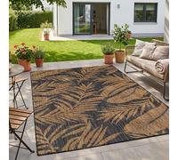 HomebyHome Alfombra Exterior Negro Efecto Yute 120x160 cm Balcón Terraza Jardín Resistente UV Mediana Hoja Palma Tejido Plano Fácil Limpiar