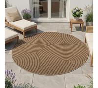 HomebyHome Alfombra Exterior Redonda 120 cm Resistente a la Intemperie Fácil Cuidado Aspecto Yute Natural Diseño Escandinavo Boho para Terraza Balcón Salón