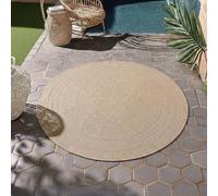 HomebyHome Alfombra Exterior Redonda 160 cm Beige, Resistente a la Intemperie y a los Rayos UV, Alfombra para Terraza Jardín Salón Interior Exterior, Diseño Liso con Borde Robusto