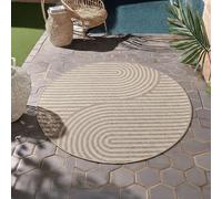 HomebyHome Alfombra Exterior Redonda 200 cm Beige Resistente UV Fácil de Limpiar Estilo Skandi Boho para Jardín Terraza Salón Comedor