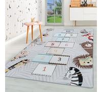 HomebyHome Alfombra Infantil Gris 100x150 cm Rayuela Diseño Moderno Antideslizante Lavable Fácil Cuidado Suave Antialérgica Habitación