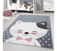 HomebyHome Alfombra Infantil Motivo Gato Rosa 120x170 cm Alfombra Rectangular de Juego para niñas Suave al Tacto diseño Divertido
