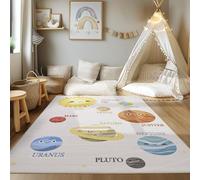 HomebyHome Alfombra Infantil Multicolor 100x150 cm Planetas Diseño Moderno Antideslizante Lavable Suave Antialérgica Habitación