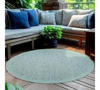 HomebyHome Alfombra Interior Exterior Redonda 160 cm Azul Lisa Lavable Impermeable Tejido Plano Ideal para balcón terraza jardín y Cocina