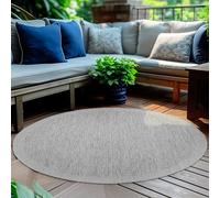 HomebyHome Alfombra Interior Exterior Redonda 160 cm Gris Lisa Lavable Impermeable Tejido Plano Ideal para balcón terraza jardín y Cocina