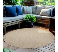 HomebyHome Alfombra Interior Exterior Redonda 200 cm Beige Lavable Impermeable Tejido Plano para terraza jardín salón Cocina y Zona Comedor