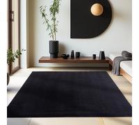 HomebyHome Alfombra Lavable 140x200 cm Negra Moderna Color Liso Pelo Corto Suave Antideslizante Lavable a Máquina para Salón Dormitorio Comedor
