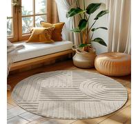 HomebyHome Alfombra Moderna para Sala de Estar de Estilo Boho escandinavo, Beige, con Efecto de Relieve, de cuidar 120 cm Redondo