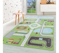 HomebyHome Alfombra para niños Pila Corta Diseño del tráfico rodado Habitación de los niños de los bebés Suave y Lavable Rectangular Chico Verde, Color:Verde, Tamaño:140x200 cm