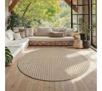 HomebyHome Alfombra para Salón Redonda 160 cm Beige, Efecto Alto Bajo, Alfombra Skandi Boho para Salón y Dormitorio, Terraza Balcón Interior Exterior