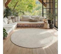 HomebyHome Alfombra para Salón Redonda 160 cm Crema, Efecto Alto Bajo, Alfombra Skandi Boho para Salón y Dormitorio, Terraza Balcón Interior Exterior