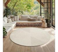 HomebyHome Alfombra para Salón Redonda 200 cm Crema, Efecto 3D Alto Bajo, Alfombra Boho Escandinava para Salón y Comedor, Balcón Terraza Exterior