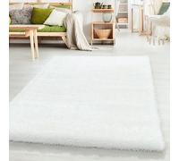HomebyHome Alfombra Peludo de Pila Larga Diseño Liso Sala de Estar Hilo Suave y Esponjoso Rectangular Redondo, Color:Blanco, Tamaño:200x290 cm