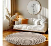 HomebyHome Alfombra Redonda 120 cm Beige de Pelo Largo Diseño Scandi Boho Efecto Relieve Shaggy Suave Acolchada Resistente Fácil de Limpiar Moderna para Mesa Auxiliar