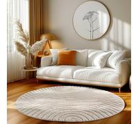HomebyHome Alfombra Redonda 120 cm Crema de Pelo Largo Diseño Scandi Boho Efecto Relieve Shaggy Suave Acolchada Resistente Fácil de Limpiar Moderna para Mesa Auxiliar