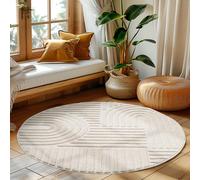HomebyHome Alfombra Redonda 120 cm Crema, Shaggy Pelo Largo, Suave y Mullida, Estilo Escandinavo Boho