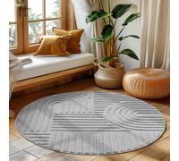 HomebyHome Alfombra Redonda 120 cm Gris, Shaggy Pelo Largo, Suave y Mullida, Estilo Escandinavo Boho, Fácil Mantenimiento, Base de Yute