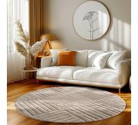 HomebyHome Alfombra Redonda 200 cm Beige de Pelo Largo Estilo Escandinavo Boho Diseño Cuadros Efecto Relieve Suave Acolchada Resistente Fácil de Limpiar Moderna para Dormitorio