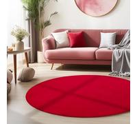 HomebyHome Alfombra Redonda Lavable 160 cm Roja Color Liso Pelo Corto Moderna Suave Antideslizante Lavable a Máquina para Salón Dormitorio Comedor