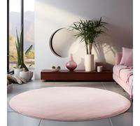 HomebyHome Alfombra Redonda Lavable 160 cm Rosa Color Liso Pelo Corto Moderna Suave Antideslizante Lavable a Máquina para Salón Dormitorio Comedor