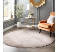 HomebyHome Alfombra Redonda Lavable 200 cm Beige Color Liso Pelo Corto Moderna Suave Antideslizante Lavable a Máquina para Salón Dormitorio Comedor