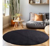HomebyHome Alfombra Redonda Lavable 200 cm Negra Color Liso Pelo Corto Moderna Suave Antideslizante Lavable a Máquina para Salón Dormitorio Comedor