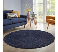 HomebyHome Alfombra Salon Peludo de Pelo Largo Azul Marino 200 cm Redondo - Alfombras de Habitacion Sala de Estar Modernas Suave y Esponjoso - Alfombras Dormitorio Moqueta Cocina Redondo