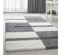 HomebyHome Alfombra Salon Peludo de Pelo Largo Gris Claro 240x340 cm - Alfombras de Habitacion Sala de Estar Diseño a Cuadros Suave y Esponjoso - Alfombras Dormitorio Moqueta Cocina Rectangular