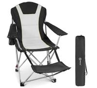 Homecall Silla de camping plegable 2 en 1 con reposapiés, silla de camping hasta 150 kg, plegable, almohada, soporte para bebidas y bolsa de transporte, para camping (1 unidad)