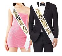 "Homecoming King" und "Homecoming Queen" Schärpen - Homecoming Party Abschlussball Schärpen Schule Party Zubehör, weiß mit Golddruck