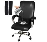 HOMECOVER Elástica Funda para Silla De Oficina Impermeable, Universal De Piel Sintética Giratorio Cubiertas De La Silla De La Computadora con Fundas De Reposabrazos Extraíble-Negro-Large
