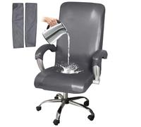 HOMECOVER Elástica Funda para Silla De Oficina Impermeable, Universal De Piel Sintética Giratorio Cubiertas De La Silla De La Computadora con Fundas De Reposabrazos Extraíble-Gris A-Large
