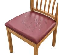 HOMECOVER Fundas De Asiento De Silla Pack De 4, PU Cuero Fundas Sillas Comedor Impermeables Extraibles Elásticas Fundas De Asiento De Silla para Comedor-Pack de 4-Burdeos