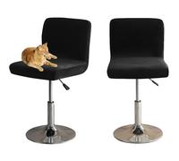 HOMECOVER Fundas para Taburetes De Bar con Respaldo, Elástica Terciopelo Fabric Fundas para Taburetes Altos De Cocina Extraíble Respaldo Bajo Giratorio Fundas para Sillas-Negro-2 Piezas