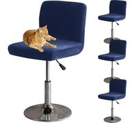 HOMECOVER Fundas para Taburetes De Bar con Respaldo, Elástica Terciopelo Fabric Fundas para Taburetes Altos De Cocina Extraíble Respaldo Bajo Giratorio Fundas para Sillas-Azul Marino-4 Piezas