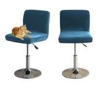 HOMECOVER Fundas para Taburetes De Bar con Respaldo, Elástica Terciopelo Fabric Fundas para Taburetes Altos De Cocina Extraíble Respaldo Bajo Giratorio Fundas para Sillas-Azul-2 Piezas
