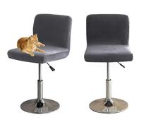 HOMECOVER Fundas para Taburetes De Bar con Respaldo, Elástica Terciopelo Fabric Fundas para Taburetes Altos De Cocina Extraíble Respaldo Bajo Giratorio Fundas para Sillas-Gris-2 Piezas