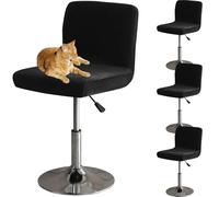 HOMECOVER Fundas para Taburetes De Bar con Respaldo, Elástica Terciopelo Fabric Fundas para Taburetes Altos De Cocina Extraíble Respaldo Bajo Giratorio Fundas para Sillas-Negro-4 Piezas