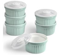 homEdge Juego de 6 moldes de porcelana con tapa, 240 ml, cuenco para helado, color verde menta