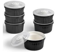 homEdge Juego de 6 moldes de porcelana con tapa, 240 ml, cuenco para helado, crema brûlée ramekins para hornear, color negro