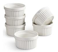 homEdge Juego de moldes de porcelana, 240 ml, cuenco para helado, taza de soufflé de ramequines para hornear, juego de 6 unidades, color blanco