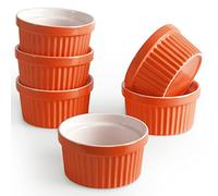 homEdge Juego de moldes de porcelana, 240 ml, cuenco para helado, taza de soufflé de ramequines para hornear, juego de 6 unidades, color naranja