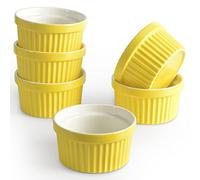 homEdge Juego de moldes de porcelana, 240 ml, cuenco para helado, taza de soufflé de ramequines para hornear, juego de 6 unidades, color amarillo