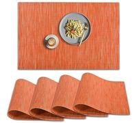 homEdge Mantel individual de PVC, 4 manteles individuales antideslizantes resistentes al calor, manteles individuales de vinilo lavables, color naranja