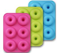 homEdge Moldes de silicona para donas, paquete de 3 moldes de silicona antiadherentes de grado alimenticio para hornear donas, verde, rosa, azul